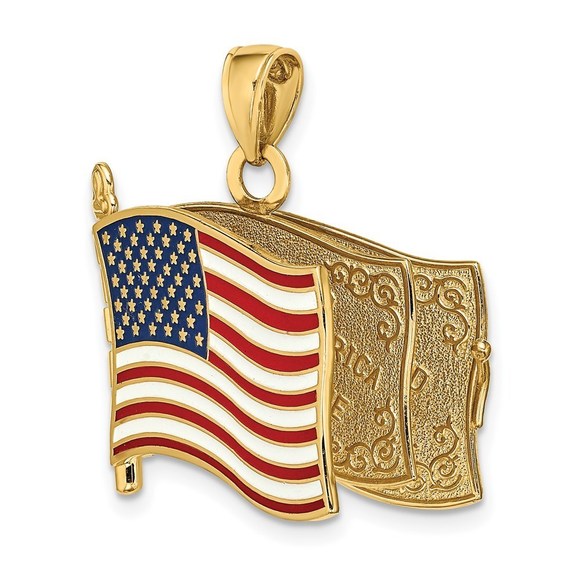 14k Yellow Gold w/ Enamel 3-D Pledge Of Allegiance Flag Book Charm Pendant - Picture 8 of 9